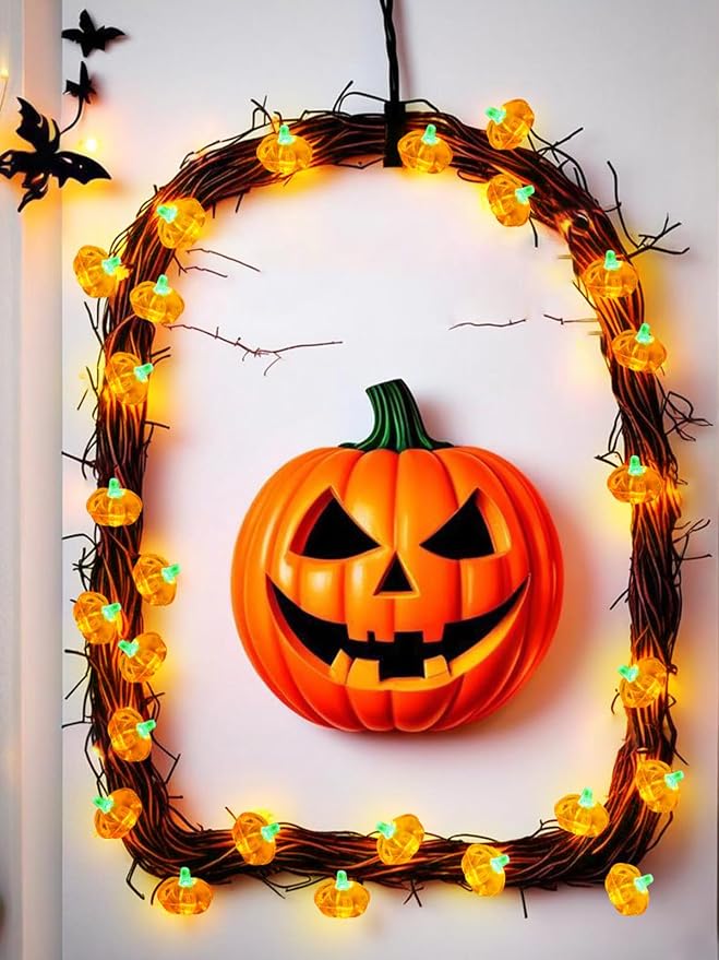 Fall Decor 10FT 3D Pumpkin Fairy Lights Battery Operated With Remote Orange | 30 LED, 8 Modes & Timer, IP44 Waterproof Twinkle Fall String Light for Indoor Outdoor Autumn Halloween Thanksgiving Decor