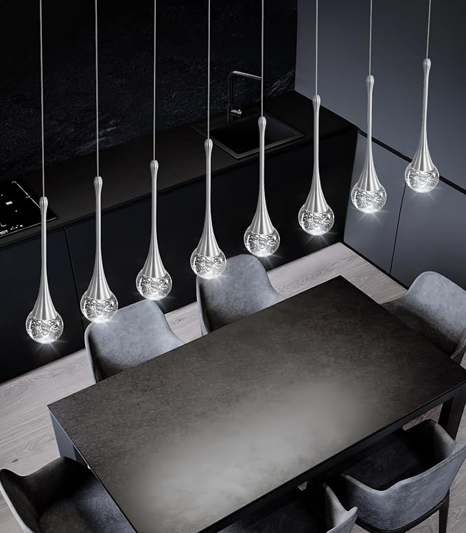 8 Light Modern Glam Crystal Rectangular Chandelier for High Ceiling LED Dimmable Ceiling Pendant Light Kitchen Island Staircase Foyer Enterway Living Room Chandelier Lighting Antique Silver