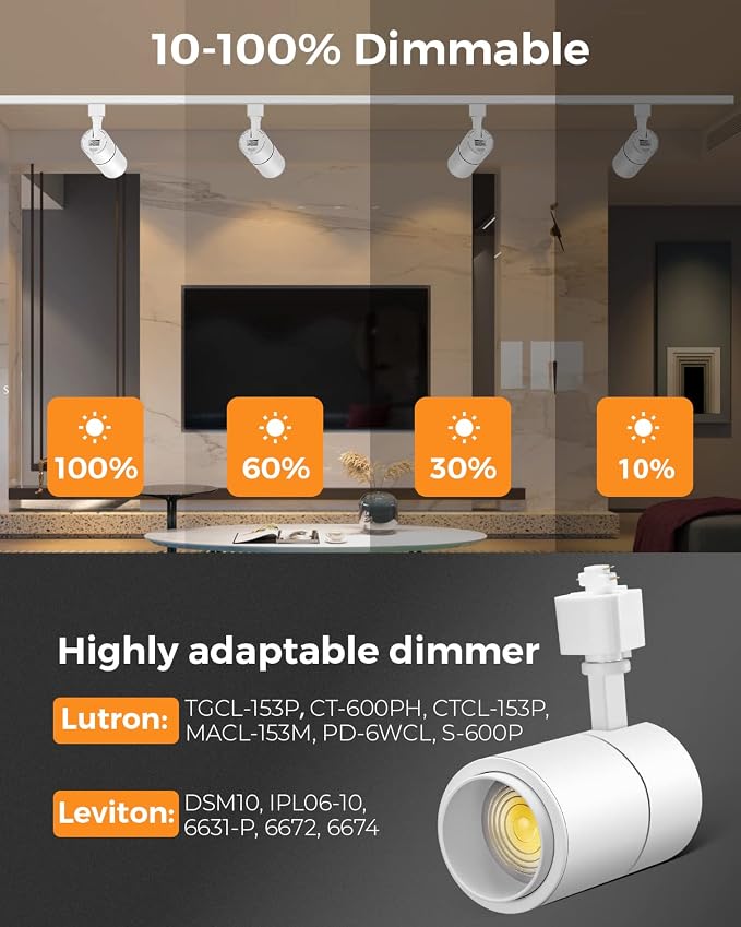 VANoopee 3-Color Zoomable 20W LED Track Lighting Heads H Type, White 3 Pack | Track Light Heads Dimmable Bright Ceiling Spotlight Fixtures Accent Art, 3000K 4000K 5000K Adjustable, CRI90+ 15°-60°, 2000lm