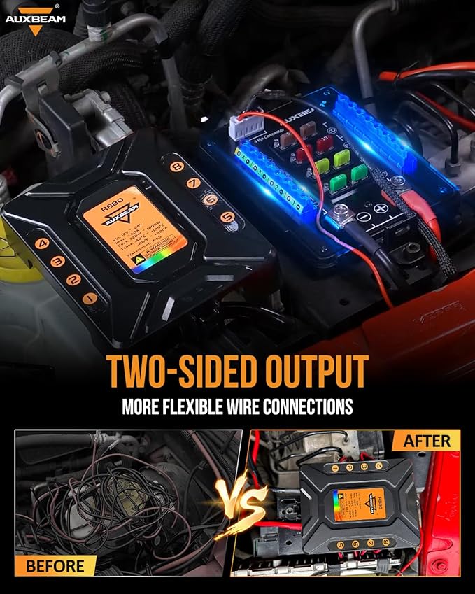 Auxbeam 8 Gang Switch Panel RB80 Toggle Momentary Pulsed RGB Dimmable Switch Panel Multifunction Panel Two Sided Output Marine Switch Panel IP65 Waterproof for Car Boat RV, 3 Years Warranty