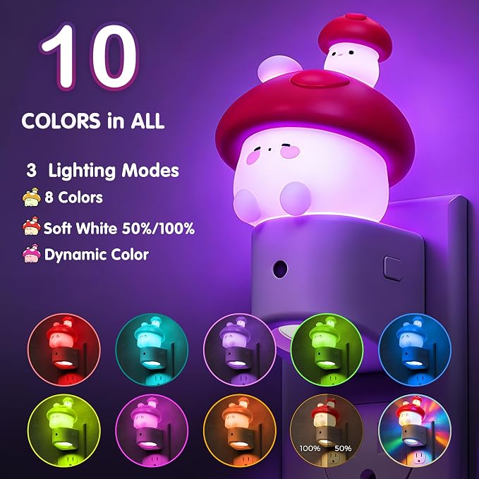 L LOHAS LED Night Light for Kids, Mushroom Night Light, Color Changing | LED Night Light with Dusk to Dawn Sensor, Christmas, Birthday Gift Nightlight for Girls & Kids, Room Decor 2 Pack