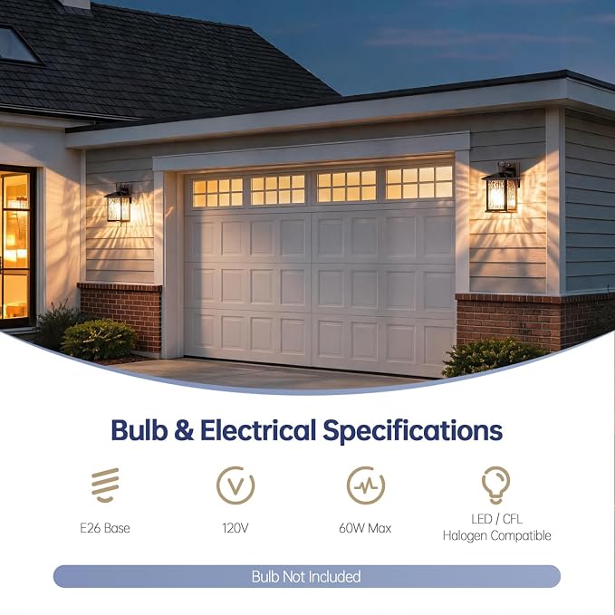Dusk to Dawn Porch Light, Oil-Rubbed Bronze Outdoor Light Fixture | 2-Pack Outdoor Wall Light with Water Ripple Glass, Hardwired Aluminum Outside Wall Lantern, E26 Socket, Bulb Not Included