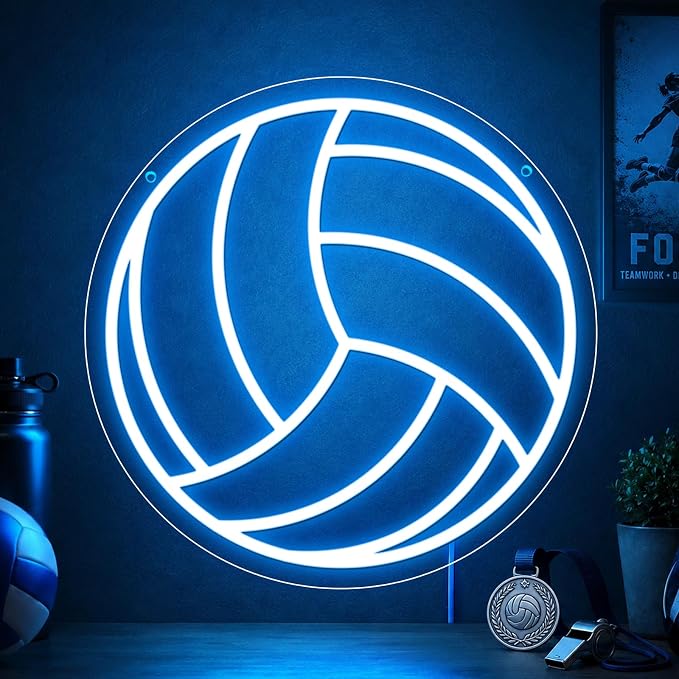 Volleyball Neon Sign, Dimmable LED Neon Volleyball Light, USB Powered Wall Decor for Bedroom, Game Room, Dorm Room, Volleyball Gifts for Teens, Players, Fans