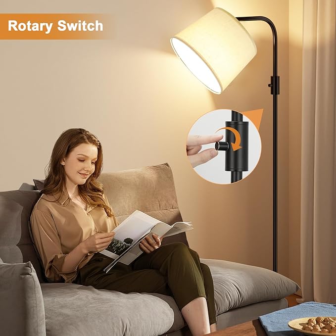 Ambimall Fully Dimmable Floor Lamp - Floor Lamps 9W LED Light Bulbs, Standing Lamps for Living Room, Tall Lamp for Bedroom (Black and Light Beige)