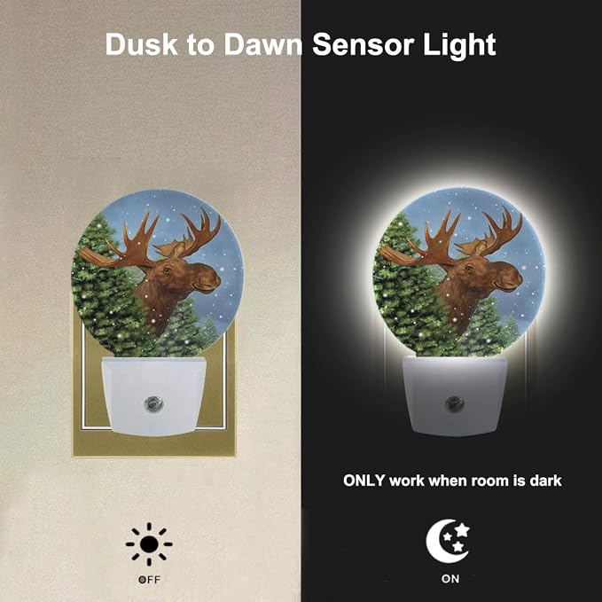 EKOBLA Moose Night Light, Cute Elk Animal Night Lights Plug Into Wall for Christmas Home Decor and Holiday Gifts