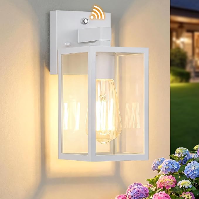 1 Pack Dusk to Dawn Outdoor Wall Sconce, White | Waterproof Wall Mount Lantern, Exterior Porch Wall Light, Weatherproof, Wide Outdoor Use, Doorway Garage Yard
