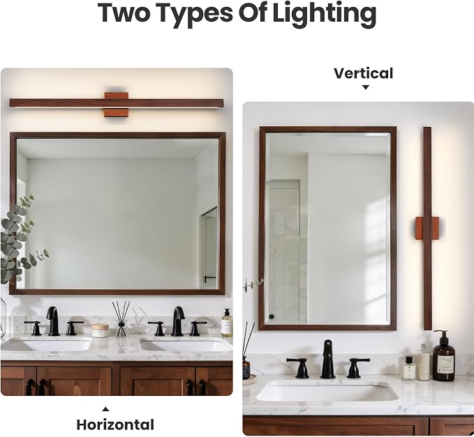 Modern Bathroom Light Fixtures Over Mirror, 39 Inch Brown Wood Finish Vanity Light Bar 30W Dimmable 5CCT LED Vanity Lights for Bathroom Wall Lighting Fixtures Over Mirror
