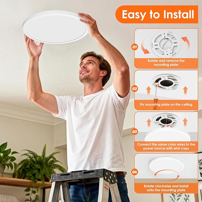 Brightever 12 Ihch 8 Pack Flush Mount Ceiling Lights, 3200LM 28W Dimmable LED Ceiling Light Fixture, 5000K Daylight 0.67 Inch Thickness Bright LED Ceiling Lamps for Bedroom, Kitchen, White