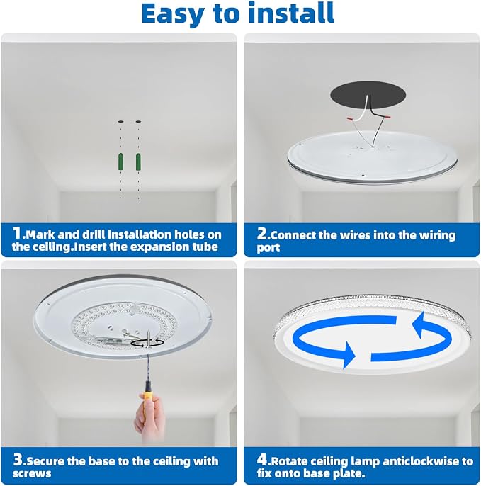 15 Inch LED Flush Mount Ceiling Light,Modern Ceiling Light | 35W 4000LM 5CCT 2700-5000K Selectable, Dimmable Ceiling Lights for Kitchen,Bedroom, Living Room,Office