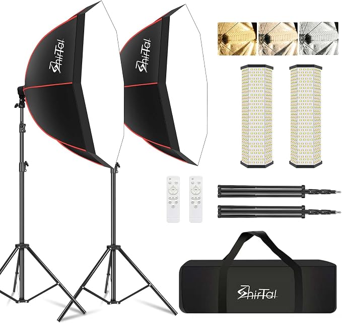 Softbox Lighting Kit,37" Octangle Softbox Photography Lighting Kit with 110W 2700-6500K 11000Lux Dimmable LED Prismatic Lamp and Remote Control,Photo Studio Soft Box Lights for Video Recording