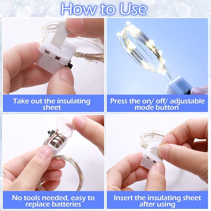 20 Packs Fairy Lights Battery Operated 3 Speed Modes, 7 Ft/ 2 M 20 LED Battery String Mini Waterproof Wire Twinkle Lights Bulk for Wedding Party Birthday Vases Decor (Cool White)