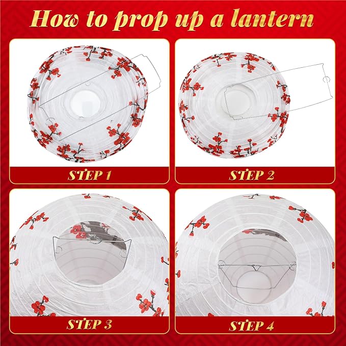 Mudder 20 Pack Japanese Sakura Paper Lanterns, Red Black White Hanging Lantern Decorations, Asian Zen Theme Party Decor for Hibachi Birthday Wedding Restaurant Home Decoration