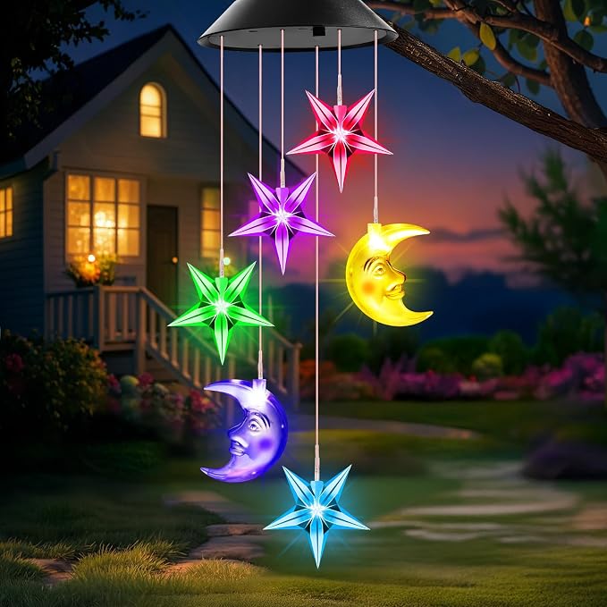 Winzwon Solar Lights Outdoor Moon Star Wind Chimes for Outside | Birthday Gifts for Women Mom Grandma Her Wife Mothers Day Christmas Garden Yard Patio Porch Deck Hanging Decor