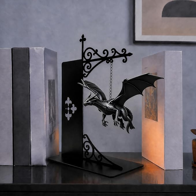 Magical Floating Dragon Bookshelf Lamp, Warm LED Dragon Night Light, Fantasy Reading Nook Decor, Unique Gift for Fantasy Lovers and Book Readers (Black)