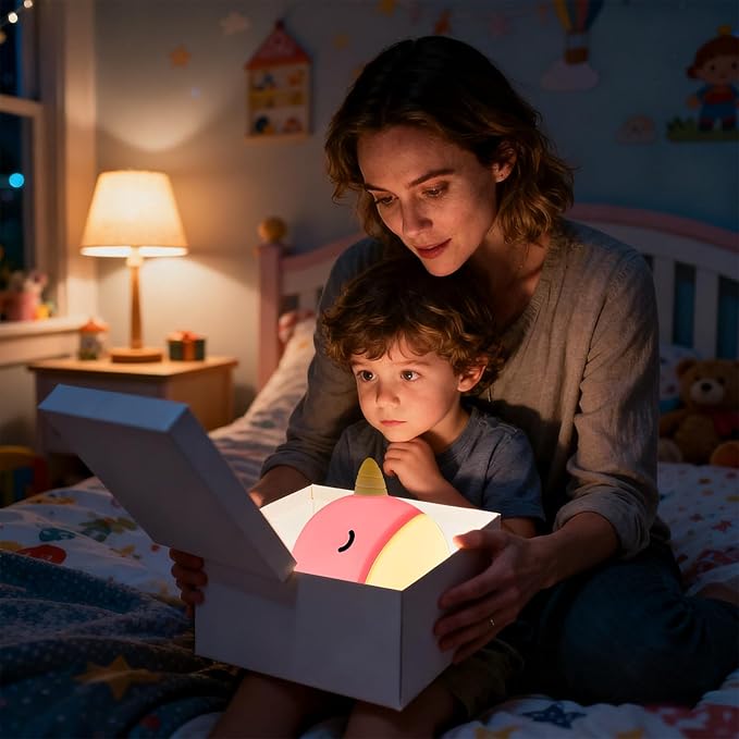 Cute Narwhal Night Light, Tap Control with 3 Warm White Brightness, USB Kids Bed Lamp with 30-Minute Timer, Soft Silicone Glow for Nursery, Birthday Gift(Pink Narwhal)