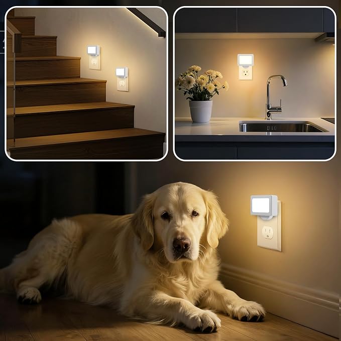 4 Pack Night Light Plug in Wall with Adjustable Direction,with Light Sensor | Dusk to Dawn Auto On/Off,Soft White 2700K 100LM, Nightlight for Hallway, Bathroom, Bedroom, Kitchen, Nursery,Non-Dimmable