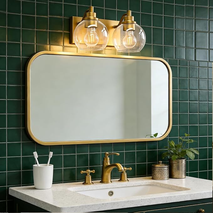 IZORRO Bathroom Light Fixtures, 2-Light Brushed Gold Vanity Light, Modern Wall Sconces with Globe Clear Glass Shade, Vanity Lighting Fixtures Over Mirror,E26 Bulb Socket