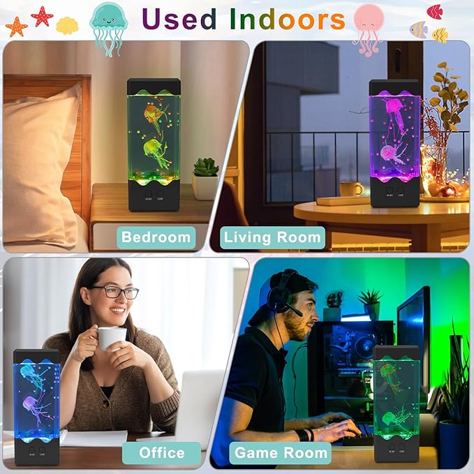 Jellyfish Lamp, LED Jelly Fish Aquarium Tank Night Light 7 Color Changing Mood Lamp for Home Office Decor, Birthday Christmas Gifts for Kids Women Men Square（Black）
