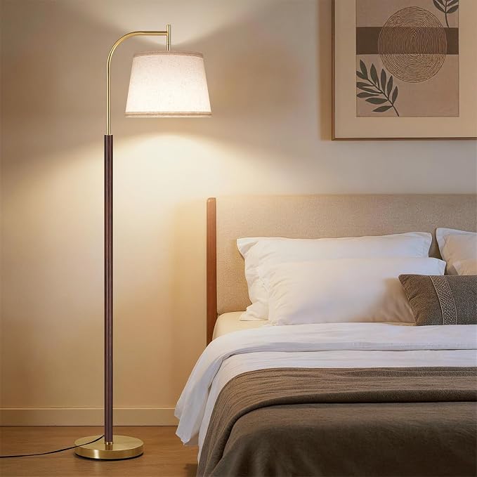 SUNMORY Wood Floor Lamp for Living Room, Mid Century Modern Standing Lamps | 3 Color Temperatures LED Bulb, Arc Floor Lamp with Adjustable Lampshade, Tall Reading Lamp for Bedroom, Corner, Office