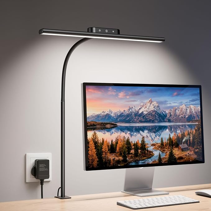 Lepro Led Desk Lamp for Home Office, Desk Light with Clamp, 11W 700LM Black | Clip on Task Light, Eye Caring 25 Lighting Modes, Flexible Gooseneck, Architect Lamp for Monitor, Workbench, Draft, Crafts