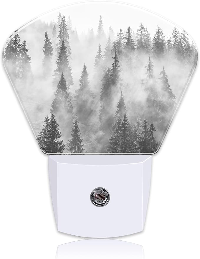 Black White Fog Forest Plug in Night Lights, Misty Forest Nightlight Plug Into Wall Dusk to Dawn Sensor for Kid Girls Boys Women Men Bedroom, Hallway, Kitchen, Bathroom, Stairs Decor