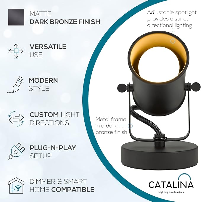 Catalina Lighting 18775-012 Modern Multipurpose Spotlight Desk or Wall Mount Accent Lamp, 6", Dark Bronze