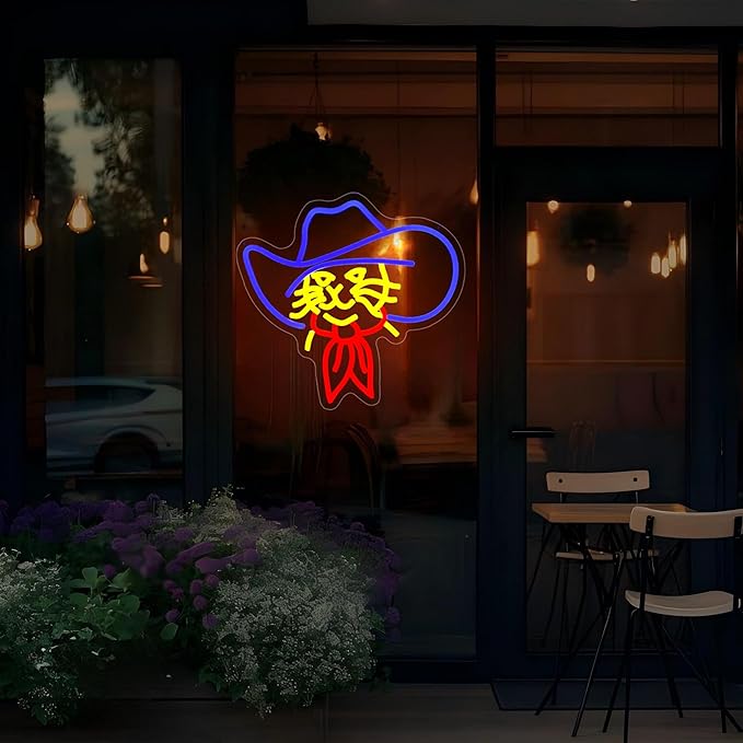 Cat Neon Sign LED Neon Signs for Wall Decor Cowboy Hat Cat Light Neon Signs for Room Home Party Birthday Bar Beer Signs for Man Cave - LED Neon USB Powered
