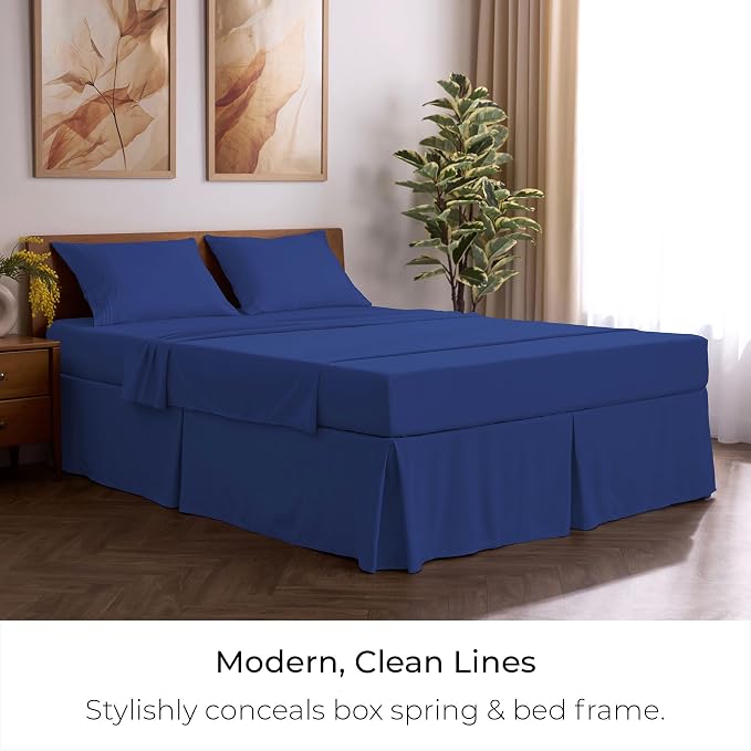 Mellanni Bed Skirt King Size - Tailored Drop Bed Skirting | 15-Inch Pleated Dust Ruffle - Hotel Luxury Bedding - Wrinkle, Fade, Stain Resistant - 1 Bedskirt (King, Royal Blue)