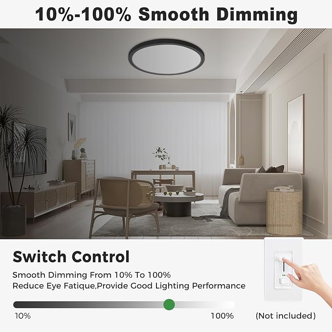 zemty 2Pack 15" LED Flush Mount Ceiling Lights, 30W Dimmable 5CCT (3000K–6500K) Black Round Fixture | Bright Low-Profile Lighting for Kitchen, Hallway, Bedroom, Living Room