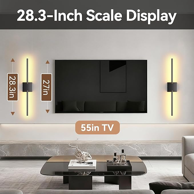 Battery Operated Wall Sconces Set of 2, 𝐔𝐩𝐠𝐫𝐚𝐝𝐞𝐝 12000mAh Rotatable Picture Lights with Remote Control, Dimmable 3000-6500K LED Rechargeable Wall Lights for Living Room Bedroom Mirror, 28.3In