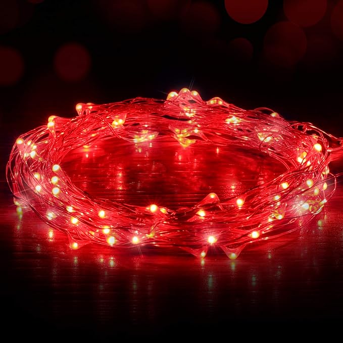 Ariceleo USB Powered Fairy Lights, 100 led 33 ft. USB Plug in Copper Wire USB String Lights for Bedroom Christmas Decoration Wedding Party Firefly Lights (Red,1 Pack)