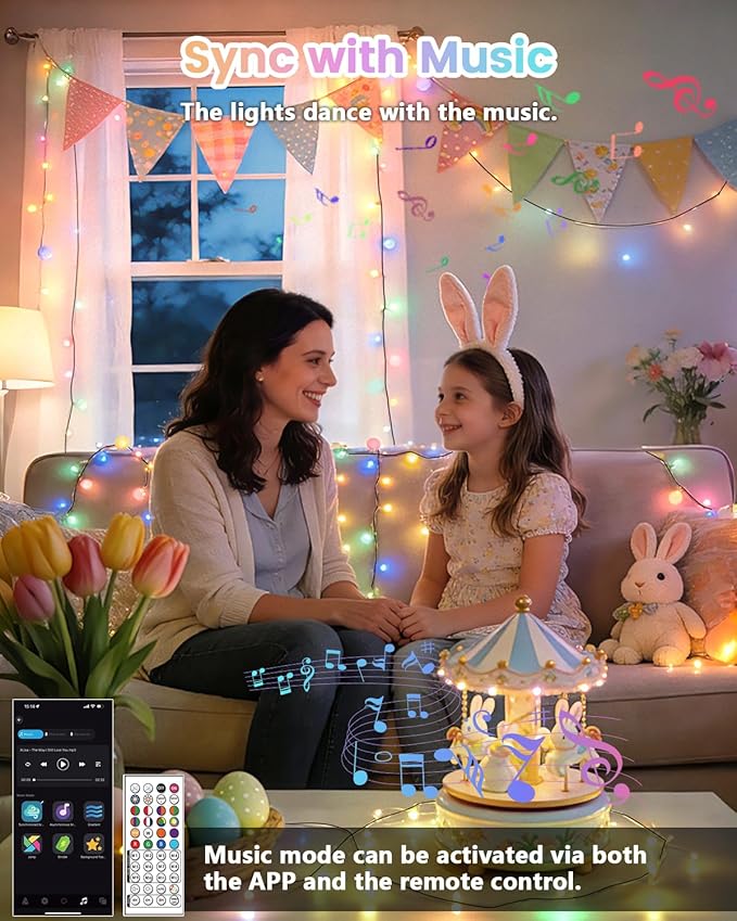 2026 New Smart Color Changing Easter String Lights | 107FT 300LED App Control RGB LED Pastel Lights with Remote & Timer, Waterproof Twinkle Easter Lights Indoor Outdoor for Easter Decor Party