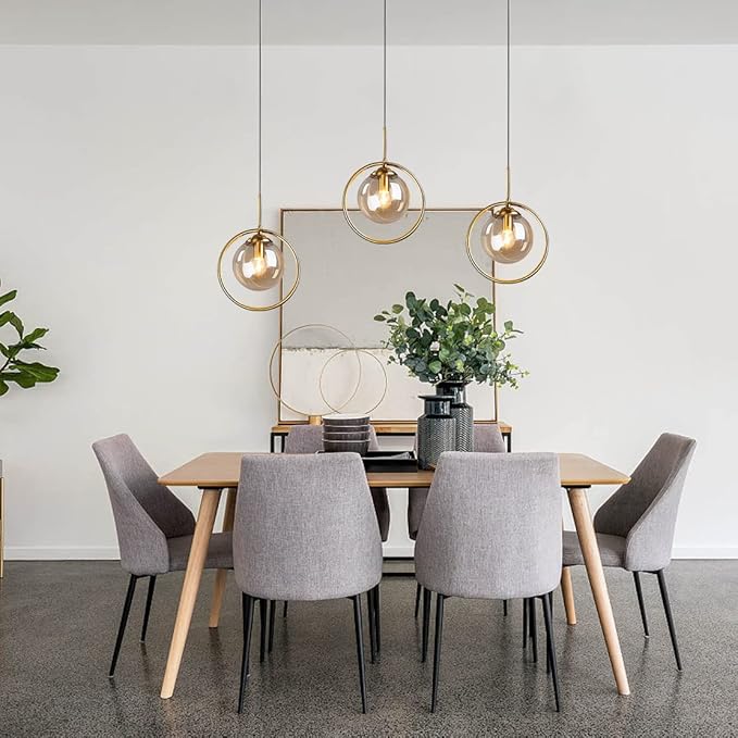 BOKT Modern 1-Light Globe Pendant Light Mid Century Amber Glass Ball Pendant Lighting Brushed Gold Single Round Circle Hanging Lamp Kitchen Island Dining Room Pendant Light Fixture