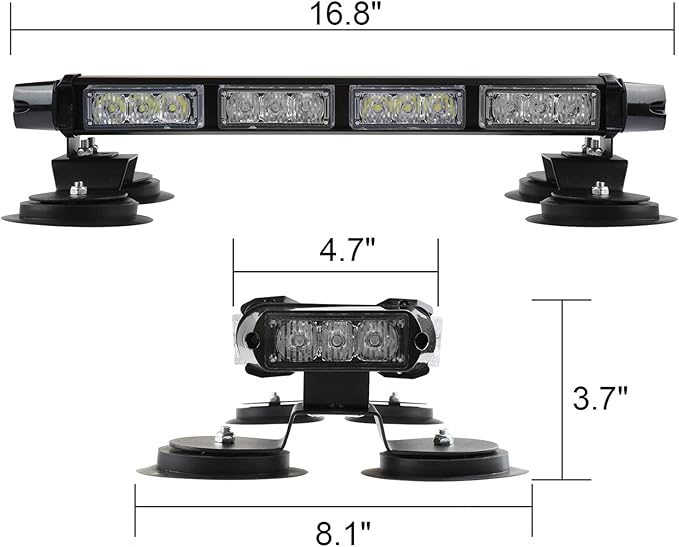 ASPL 16.8 Inch LED Strobe Flashing Light Bar, 26 Flashing Modes High Intensity Emergency Hazard Warning Beacon Lights with Magnetic Base for Car Trucks Trailer Roof Safety (Blue White Blue White)