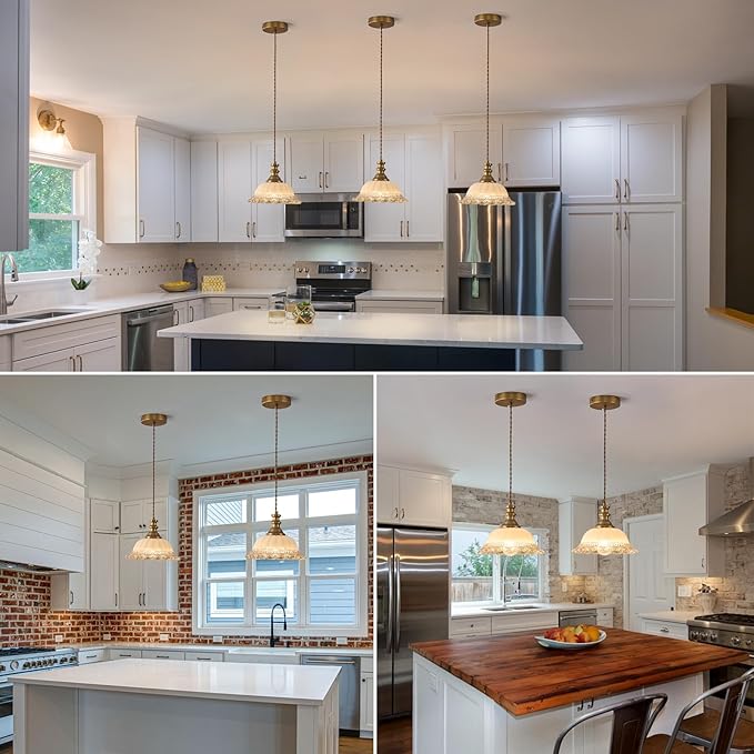 HDDFL Glass Pendant Lights Modern Pendant Lighting Fixtures Hanging Lamp for Kitchen Island Bedroom Dining Room Coffee Shop Hallway Brown and Brass