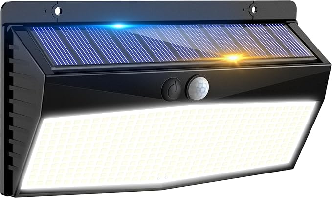 368 LED Solar Lights Outdoor Motion Sensor, Solar Fence With 3 Lighting Modes, Powered Security Waterproof for Outside Yard Wall Garden Backyard Garage