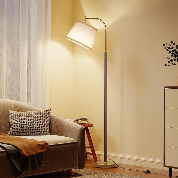 SUNMORY Wood Floor Lamp for Living Room, Mid Century Modern Standing Lamps | 3 Color Temperatures LED Bulb, Arc Floor Lamp with Adjustable Lampshade, Tall Reading Lamp for Bedroom, Corner, Office