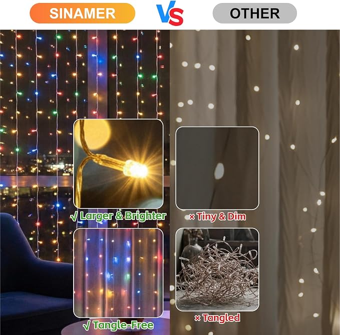Curtain String Light, 200LED 6.6x6.6ft, Remote & 8 Modes, USB | Window Wall Hanging String Lights, For Bedroom, Wedding, Party, Home, Garden and Indoor Decorations, Multicolor