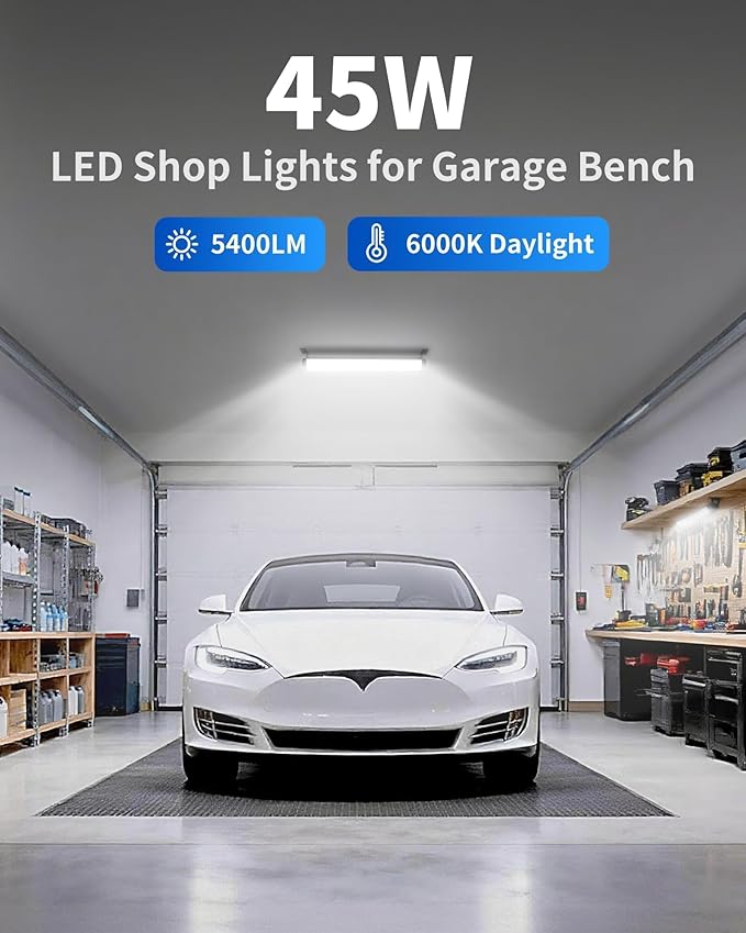 IP66 Waterproof 45W LED Shop Lights, 5400LM 6000K Daylight White Garage Light with 6FT Power Cord & Switch, Plug in LED Work Light for Garage, Workshop, Warehouses, Basement, Yard,1 Pack