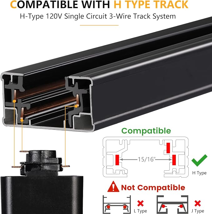 VANoopee 10W Dimmable LED Track Lighting Heads H Type, Black, Pack of 4 | Track Light Replacement Fixtures, Bright 3000K Warm White, Ceiling Spotlight for Accent Task Art, Flicker Free CRI90+ 800lm
