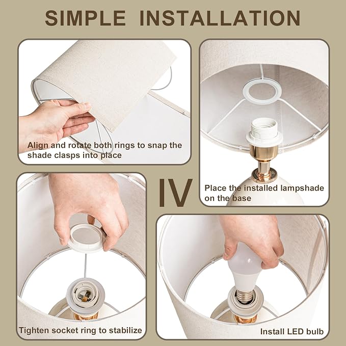 18.5" Table Lamp Set of 2 for Living Room Bedroom, Bedside Lamps for Night Stands, Desk Nightstand Lamp Dimmable, Modern Linen Cream Ceramic Lamps (Coffee)