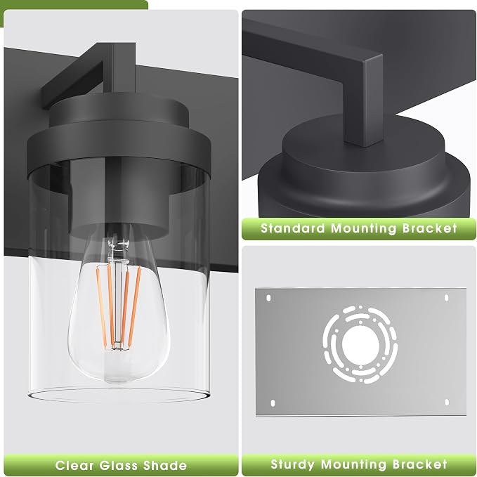 Modern 5-Light Black Bathroom Vanity Light with Clear Glass Shade, 37.4 x 4.7 x 6 inches