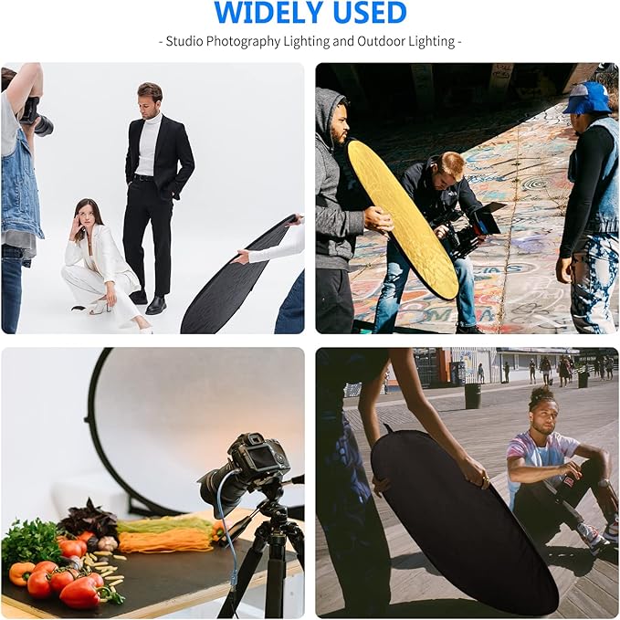 NEEWER 24"x36"/60x90cm Light Reflectors for Photography, Portable 5 in 1 Collapsible Multi Disc with Bag - Translucent, Silver, Gold, Black, White Diffuser for Studio and Outdoor Lighting