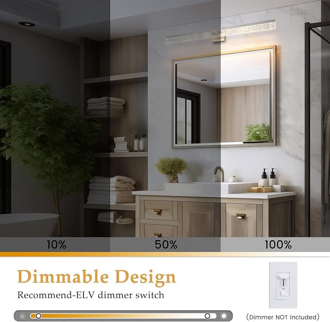 AIJIASI 39 Inch Brushed Nickel Vanity Light Fixture, 28W Dimmable LED for Bathroom Above Mirror, Modern Wall Mount Lighting 3000K
