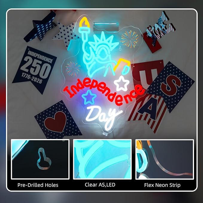 Statue of Liberty Neon Sign Independence Day Neon Light 4th Of July LED Led Light Goddess of Liberty Led Sign 250th Anniversary Led Sign Gifts for Americans for Patriotic Party Bedroom Bookstore Man Cave Bar Patio