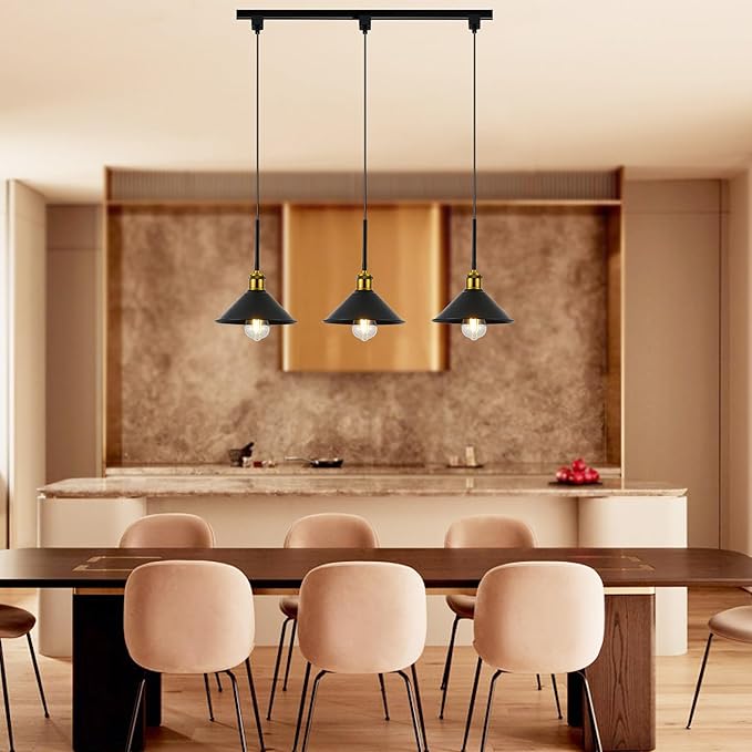 H Type Track Pendant Lighting Black Industrial Ceiling Track Hanging Light Fixtures Pendant, Compatible with H Type Track Lighting Rail, E26 Socket,3 Pack (Bulbs Not Included)