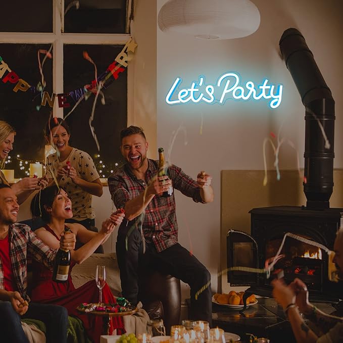 Let's Party Neon Sign, LED Neon Lights for Bedroom Wall Decor, Art Decorative Lights for Bachelorette Party, Engagement Party, Birthday Party,Wedding Party, Living Room, Gamer Room Decor Aesthetic (New Blue)