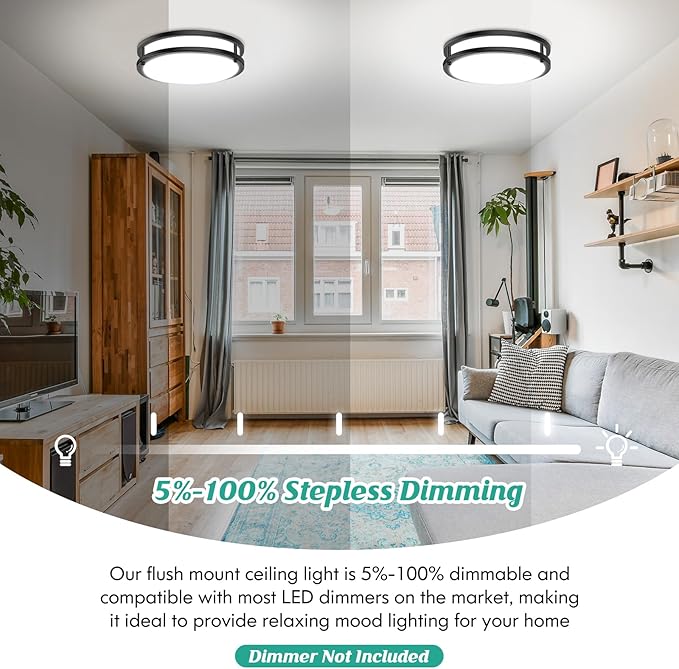 10 Inch LED Flush Mount Ceiling Light Fixture, 30W 4000LM Dimmable 2700K/3000K/4000K/5000K/6500K Color Changing Ceiling Light, Black Modern Ceiling Lamp for Living Room Bedroom Kitchen Hallway, 1-Pack