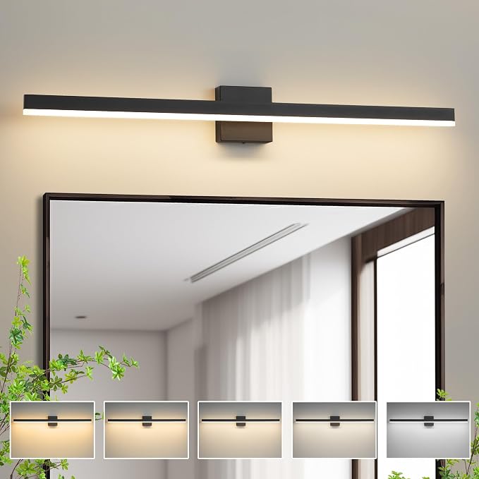 Black Bathroom Vanity Light Fixture 39.4'' 20W Dimmable 5CCT LED Hardwired | Bathroom Light Fixture Over Mirror, Bathroom Wall Sconce, Rust-resistant, ETL Certificated, 2700K/3000K/3500K/4000K/5000K