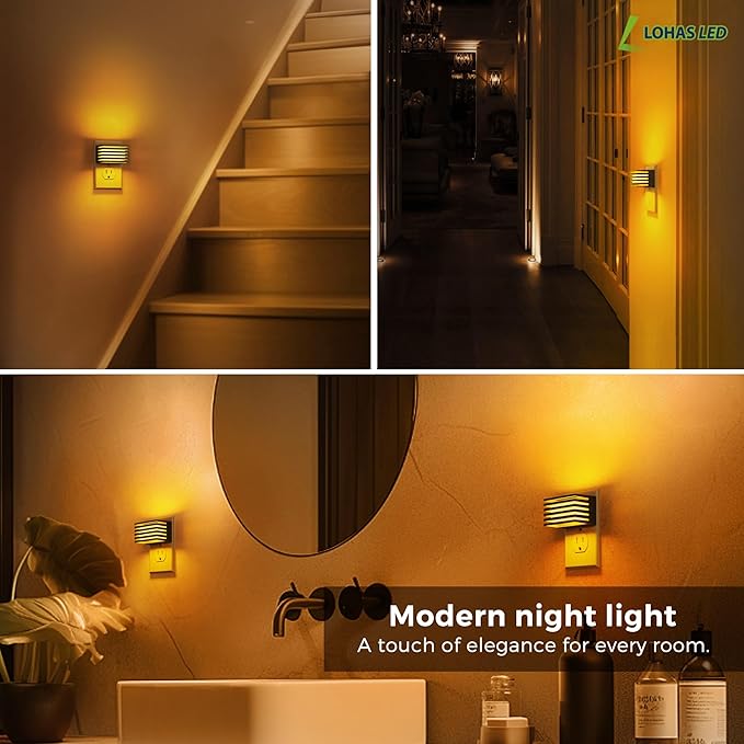L LOHAS LED Night Lights Plug into Wall, 2 Pack Modern Night Light with Dusk to Dawn Sensor, Dimmable Plug in Night Light, Adjustable Brightness, for Bedroom Bathroom Hallway
